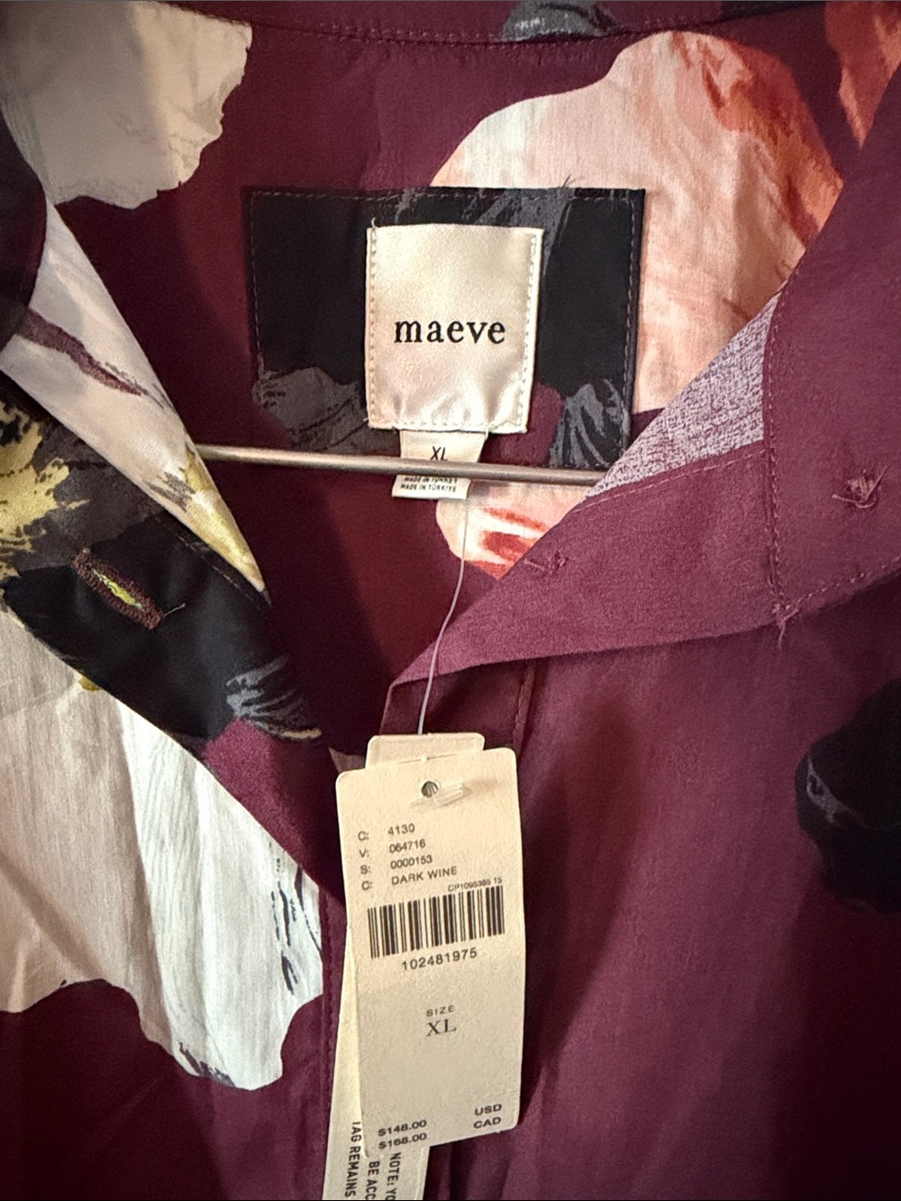 NWT Maeve Bettina Cotton Midi Shirtdress in Maroon Size XL - Picture 5 of 7